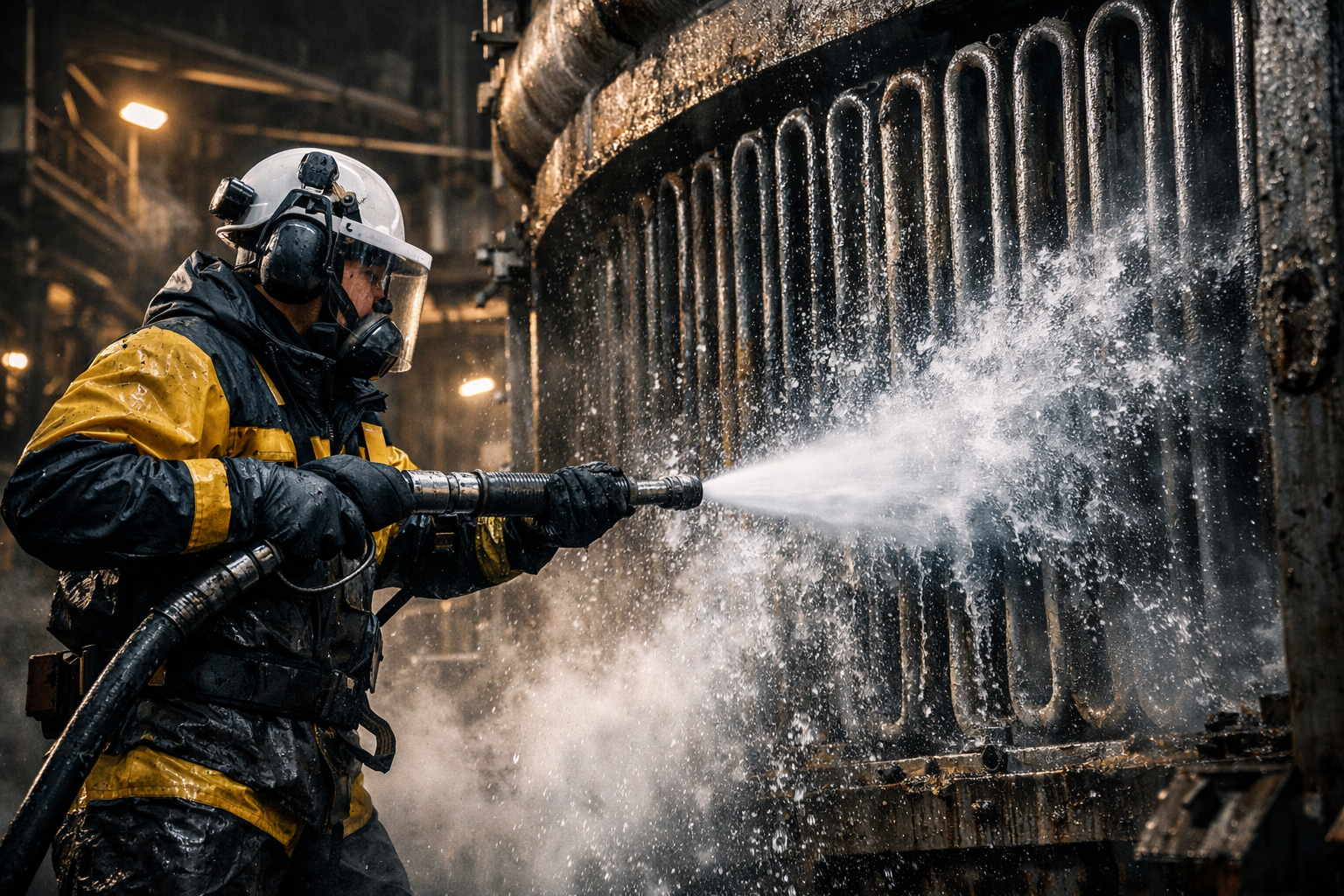 Hidrojateamento em caldeiras industriais